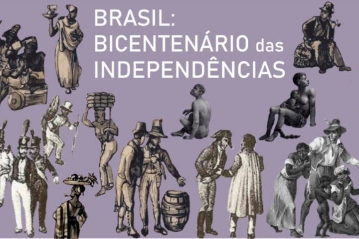 Arte ilustrativa com imagens de pessoas históricas com os dizeres Brasil: bicentenário das independências