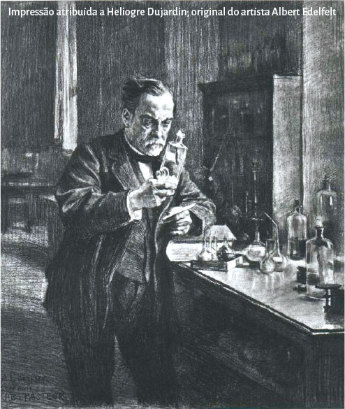 Desenho de Louis Pasteur em um laboratório